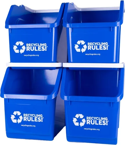 Azul apilable cesto de Reciclaje de contenedor con mango 6 galones – 4 paquetes de cestos