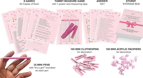 Miniatura 2 de Dessie Juegos de baby shower para niñas, juego definitivo para baby shower, 9 juegos únicos de baby shower para niñas, 100 mini pinzas para la ropa