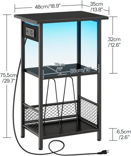 Miniatura 7 de HOOBRO Soporte para tocadiscos con estación de carga y LED, soporte para tocadiscos con almacenamiento, mesa auxiliar de 3 niveles con capacidad