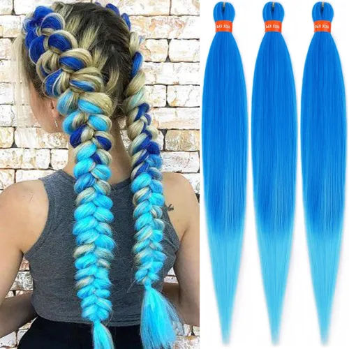 Miniatura 47 de Cabello trenzado preestirado ombré, extensiones de cabello trenzado sedoso, sin picazón, trenzas de cabello trenzado de ganchillo con textura Yaki