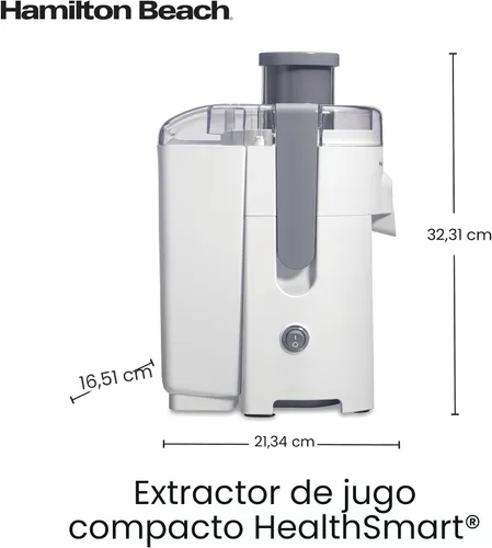 Miniatura 7 de Hamilton Beach HealthSmart Máquina Exprimidora, Extractor Centrífugo Compacto, Canal de Alimentación de 2.4" para Frutas y Verduras, Fácil de Blanco