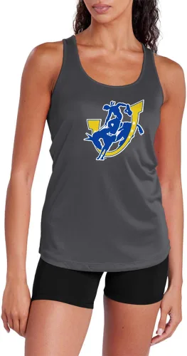 Miniatura 277 de Camiseta deportiva sin mangas oficial de la NCAA Collegiate para mujer, con espalda cruzada, logotipo primario, colección carbón