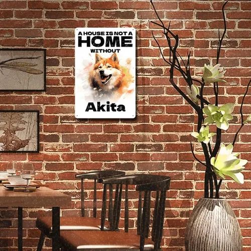 Miniatura 2 de Letrero de metal de hojalata vintage con diseño de perro, arte de pared con texto en inglés "A House is Not A Home Without Akita Outhouse