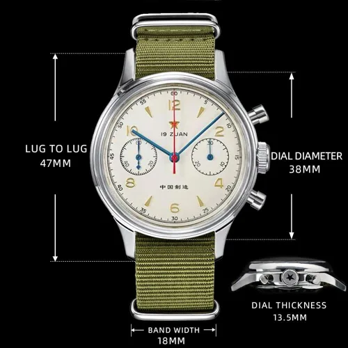 Miniatura 7 de Retro-Chronograph 1963 Original ST1901 Movement Men Mechanical Watch Hand Winding Sapphire & Acrylic Mirror Pilot Wristwatch