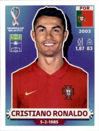 Pegatinas de Panini 2022: Camino a la Copa Mundial de la FIFA Qatar 2022#POR18 Cristiano Ronaldo Portugal Tarjeta de fútbol