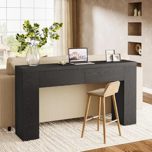 Miniatura 6 de Tribesigns Mesa consola de madera de 63 pulgadas con 2 cajones ocultos, mesa de sofá marrón rústico de granja para sala de estar, pasillo, entrada