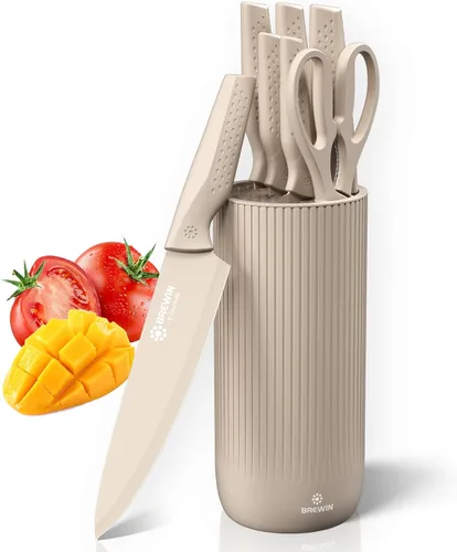 Brewin - Juego de cuchillos de cocina, juego de cuchillos para cocina, bloque de cuchillos universal, juego de bloque de cuchillos utilitarios, Caqui