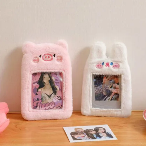 Miniatura 5 de Lindo oso de cerdo de peluche Kpop para tarjeta fotográfica, estuche de pase, funda de tarjeta de identificación, bolsa colgante llavero peludo