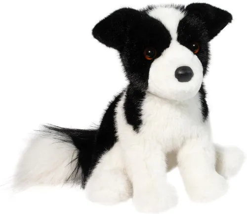 Douglas Herdie Border Collie - Peluche de perro pastor realista de 11 pulgadas, suave y realista, peluche de cachorro blanco y negro para niños,
