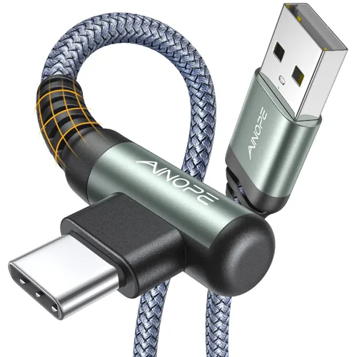 Miniatura 12 de AINOPE Cable USB a USB C [2 unidades, 6.6 pies] 3.1A tipo C cargador de carga rápida, cable USB C en ángulo recto para iPhone 17 Carplay, Galaxy Gris