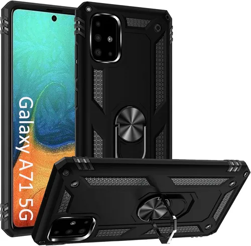 Funda A71 5G para Samsung Galaxy A71 5G, con anillo de soporte, soporte ajustable, grado militar, protección resistente, a prueba de golpes, Negro