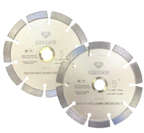 Paquete de 2 ALSKAR DIAMOND USA ADLSS Hojas de sierra de diamante segmentadas de 5 pulgadas para corte seco o húmedo, sierra de potencia de uso