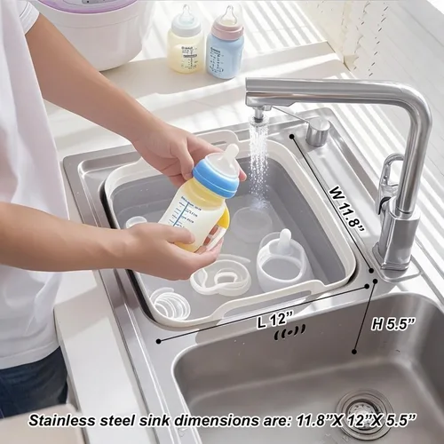 Miniatura 2 de Lavabo plegable con tapón de drenaje, lavabo para biberón de 2.4 galones, contenedor de lavado de botellas para RV, campamento, cocina, lavabo