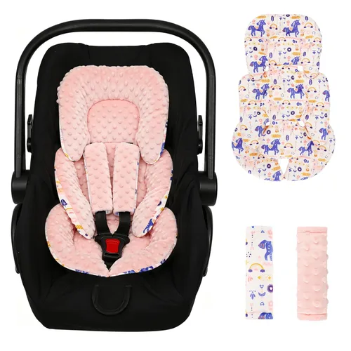 Miniatura 10 de Inserto de asiento de automóvil para niñas y bebés, soporte suave para la cabeza del asiento de automóvil y 2 almohadillas de correa, inserto