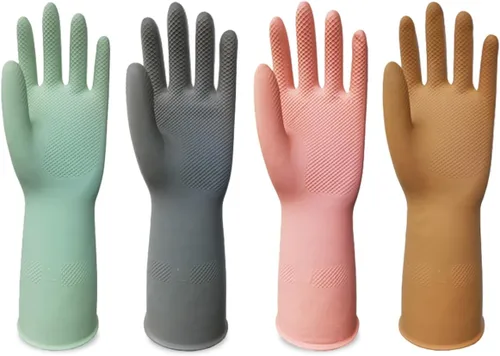 DOSEWART 4 pares de guantes de limpieza de goma, guantes de cocina para lavar platos, diseño de agarre antideslizante para limpieza