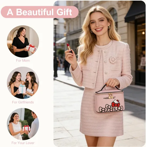 Miniatura 9 de AmBealla Bolsa de maquillaje grande impermeable con soporte para brochas de maquillaje, lindo organizador de maquillaje impreso para mujeres que