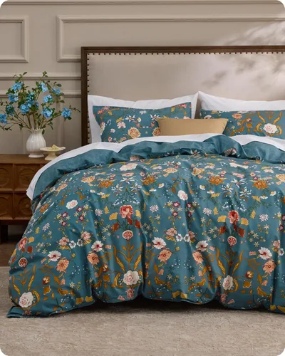 Miniatura 17 de Bedsure - Juego de funda de edredón para cama individual - Juego de funda de edredón reversible de flores de algodón 100 % con cierre de cremallera