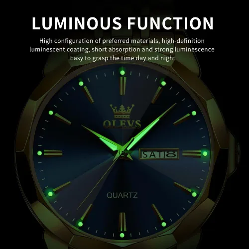 Miniatura 6 de OLEVS Watch for Men Diamond Business Dress Analog Quartz Stainless Steel Waterproof Luminous Date Two Tone Luxury Casual Wrist Watch Blue