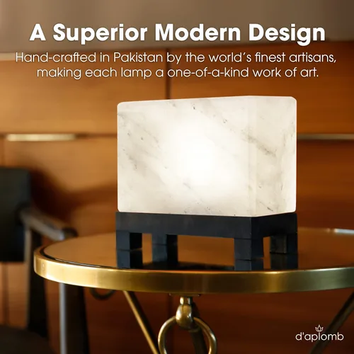 Miniatura 4 de d'aplomb Lámpara de sal natural del Himalaya 100% auténtica; tallada a mano, moderna y rectangular, sal de roca de cristal blanco rara de la montaña