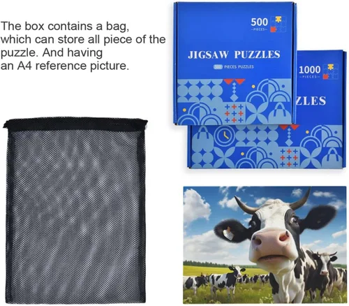 Miniatura 7 de Funny Cow Puzzle de 500 piezas, rompecabezas de madera para juegos familiares, adecuado para adolescentes y adultos