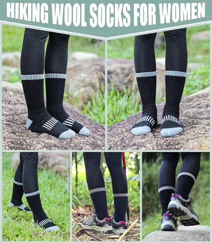 Miniatura 9 de Yebing Calcetines de senderismo de lana merina para mujer, térmicos, cálidos, para botas de invierno, con cojines, acogedores y gruesos