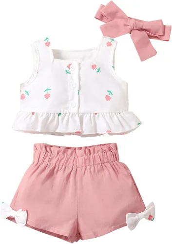 TBUIALL Toddler Baby Girl Clothes Set Toddler Girl Clothes Off Shoulder Sleeveless Tops Floral Shorts Baby Girls Swaddles