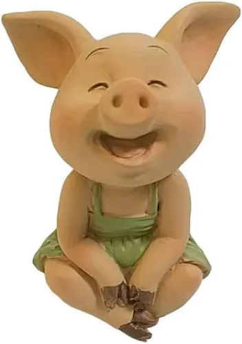 Figura de cerdo miniatura de jardín de hadas, paz y alegría