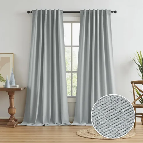 Miniatura 19 de Paneles de cortinas de ventana 100% opacas, con trabillas traseras, bolsillo para barra, gancho, cinturón, aspecto plisado, cortinas para sistema