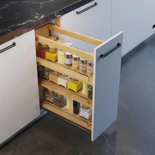 Miniatura 2 de Dowell - Organizador de especias extraíble con estantes ajustables para gabinete de cocina base, toboganes de cierre suave montados en la parte
