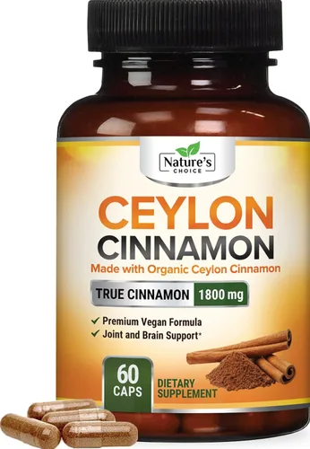 Cápsulas de canela de Ceilán – Polvo de canela de Ceilán orgánico certificado – Pastillas de canela 100% extra fuertes – Energía y apoyo cardíaco –