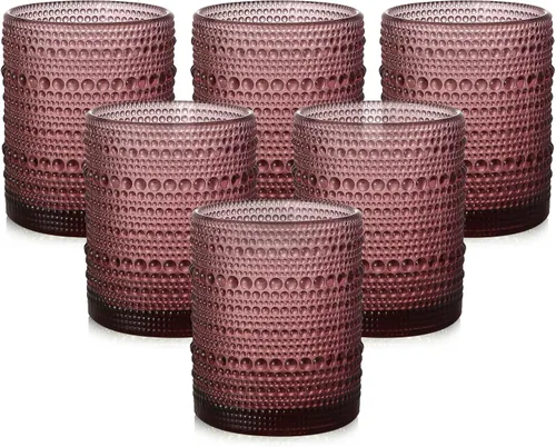 Miniatura 27 de ZMOWIPDL Juego de vasos de vidrio vintage de 6 vasos de vidrio de hobnail de 15 onzas, vaso de agua azul en relieve, para cerveza, cóctel, whisky