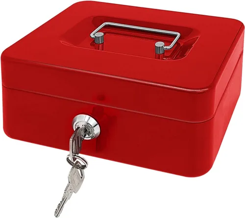Miniatura 18 de Caja de efectivo de acero con cerradura de llave, organizador de dinero pequeño de metal con bandeja para dinero, caja de almacenamiento de efectivo