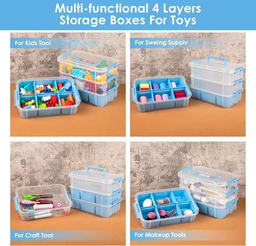 Miniatura 5 de CraftGenes Organizador de almacenamiento de suministros de arte con 2 bandejas extraíbles, 4 capas de 10 cuartos de galón duraderos organizadores