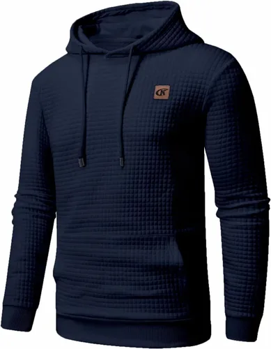 Miniatura 2 de Sudadera de manga larga para hombre, con capucha con cordón, de jacquard a cuadros, estilo informal y hípster, con bolsillo de canguro
