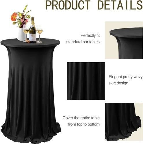 Miniatura 4 de ANMINY Paquete de 4 fundas para mesa de cóctel de elastano con falda con volantes, ropa de cama elástica para mesas redondas de 24 pulgadas