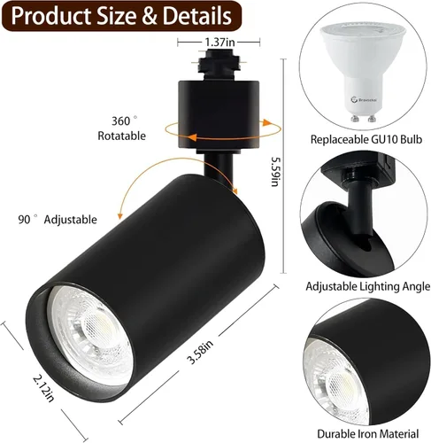 Miniatura 3 de 12 cabezales de iluminación LED negros (sin rieles de oruga) con bombillas GU10 reemplazables, focos de techo blancos cálidos de 3000 K
