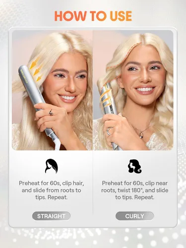 Miniatura 5 de SHEGLAM Plancha para el cabello, plancha plana de 1 pulgada y rizador con diente de peine, temperatura de memoria inteligente ajustable de 270 a 450