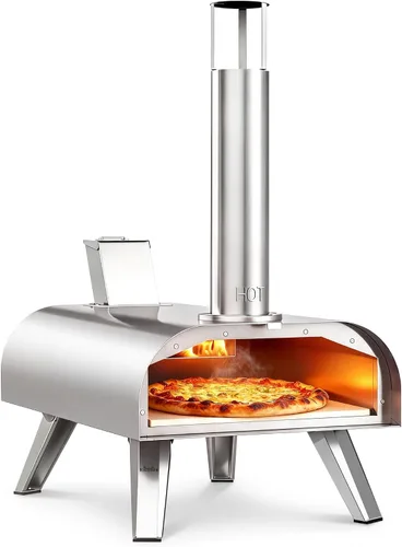 Miniatura 8 de BIG HORN OUTDOORS 12" Horno de piedra para pizza con leña, 475°C Horno para pizza al aire libre de acero inoxidable, portátil para uso en fiestas