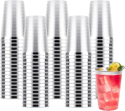 Miniatura 17 de Goodluck 50 piezas de vasos de plástico de 10 onzas para fiesta, vasos desechables plateados, vasos de cóctel de plástico para boda, Acción