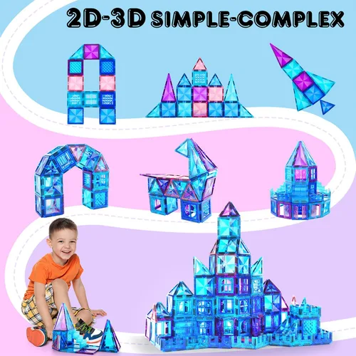Miniatura 5 de AFUNX Azulejos magnéticos, 116 bloques de construcción magnéticos, bloques magnéticos de diamante 3D, juguetes de construcción para niños, juguetes