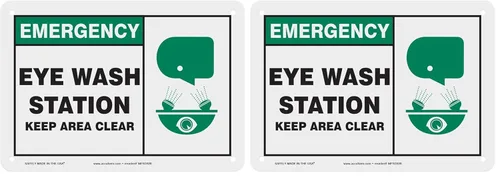 Miniatura 5 de Accuform Signs MFSD928VP Señal de seguridad de plástico, leyenda "EMERGENCY EYE WASH STATION KEEP AREA CLEAR" con gráfico, 7" de longitud x 10