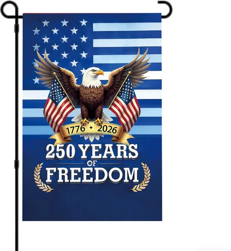Miniatura 6 de Bandera de jardín con el 250 aniversario de Estados Unidos, diseño de águila patriótica de doble cara con banderas estadounidenses, pancarta