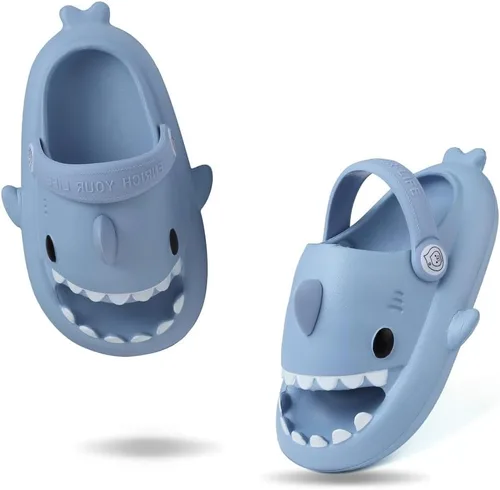 Pantuflas de tiburón para niños y niñas pequeñas con diseño de dibujos animados de verano con nube, antideslizantes, para playa, piscina, ducha