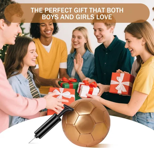 Miniatura 6 de Balón de fútbol dorado con purpurina con bomba y aguja, kit de pelota de fútbol para regreso a la escuela, regalos de cumpleaños, pelota