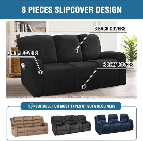 Miniatura 2 de Funda para sofá reclinable de 8 piezas, terciopelo elástico para sofá reclinable de 3 plazas, funda suave y gruesa para sofá reclinable, protector