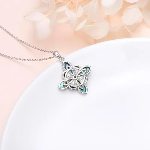 Miniatura 78 de FLYOW Collar con colgante de nudo celta de plata de ley 925 de buena suerte irlandés para mujer, regalo de cumpleaños y graduación