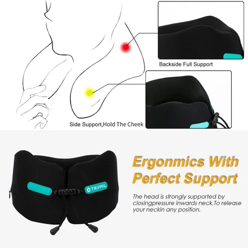 Miniatura 7 de GOLDORANGE Almohada de viaje para el cuello, soporte para la cabeza de la barbilla, almohadas de cuello de espuma viscoelástica 100% pura