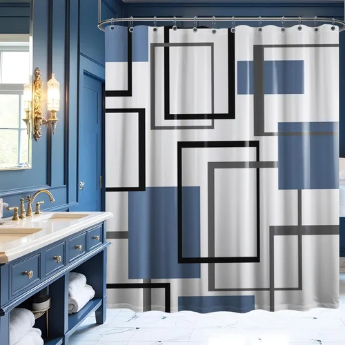 Miniatura 62 de Cortina de Ducha en Blanco y Negro Geométrica Cortinas de Ducha para Decoración de Baños de Hombres Juego de Cortina de Baño en Negro Blanco y Gris
