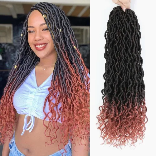 Miniatura 11 de Trenzas postizas Goddess, 6 paquetes de 18 pulgadas, cabello lacio, trenzado con ganchillo, para mujeres negras, trenzas postizas ombre con puntas