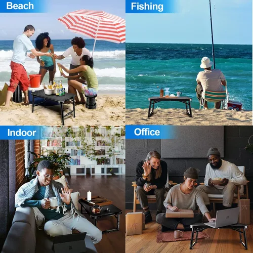 Miniatura 7 de KPR Juego de mesa plegable y taburete retráctil, mesa plegable portátil para camping, ligera pero más resistente, con taburete ajustable para picnic
